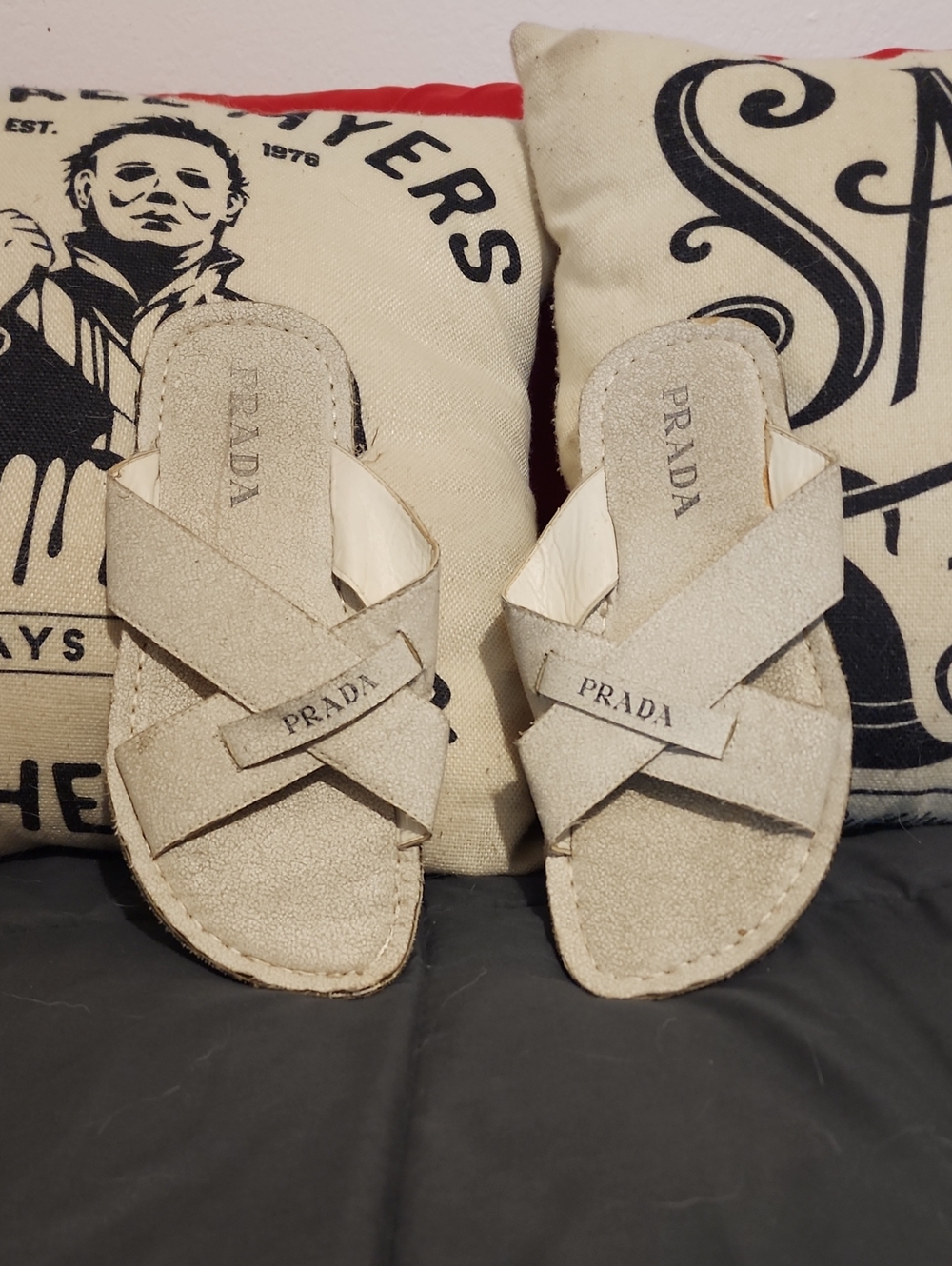 Authentic Prada Cream Colored Slip On Sandals Size 40 Euro